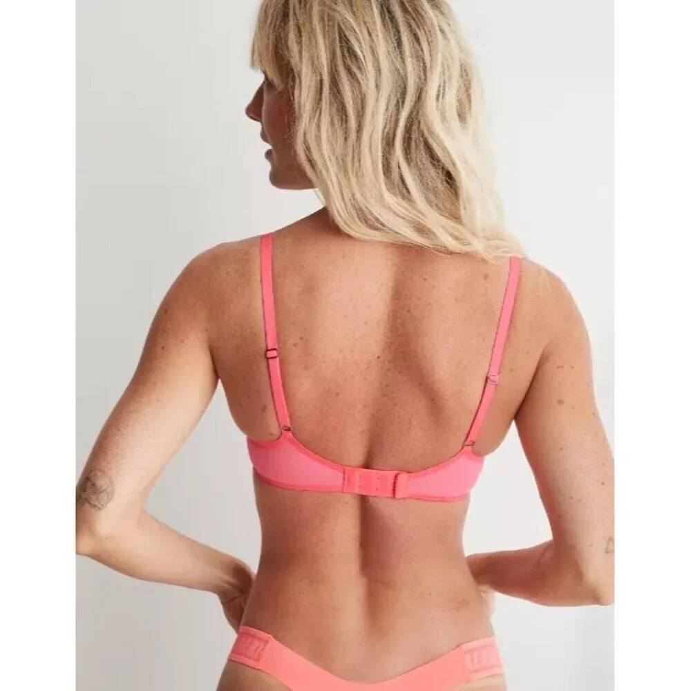 Smoothez Aerie Mesh Unlined Bra Tropadelic Pink Sheer Size 32B NWT